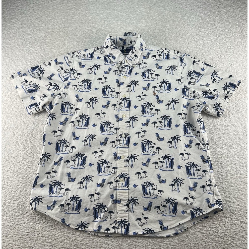 Ralph‎ Lauren Shirt Mens Large Button Up Classic Fit Flamingo Hawaiian